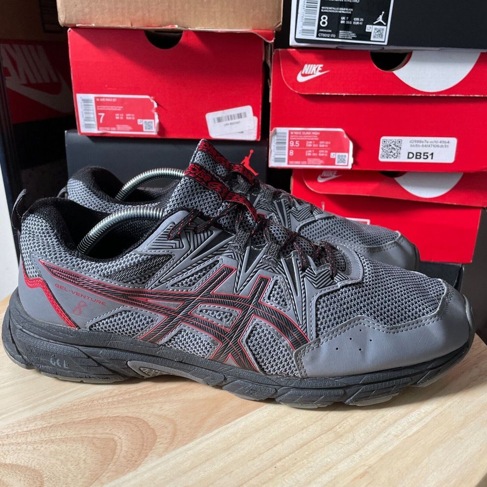 Asics Gel Venture 8 Mens Size 11.5 Shoes Gray Black Red Running Sneakers Trail